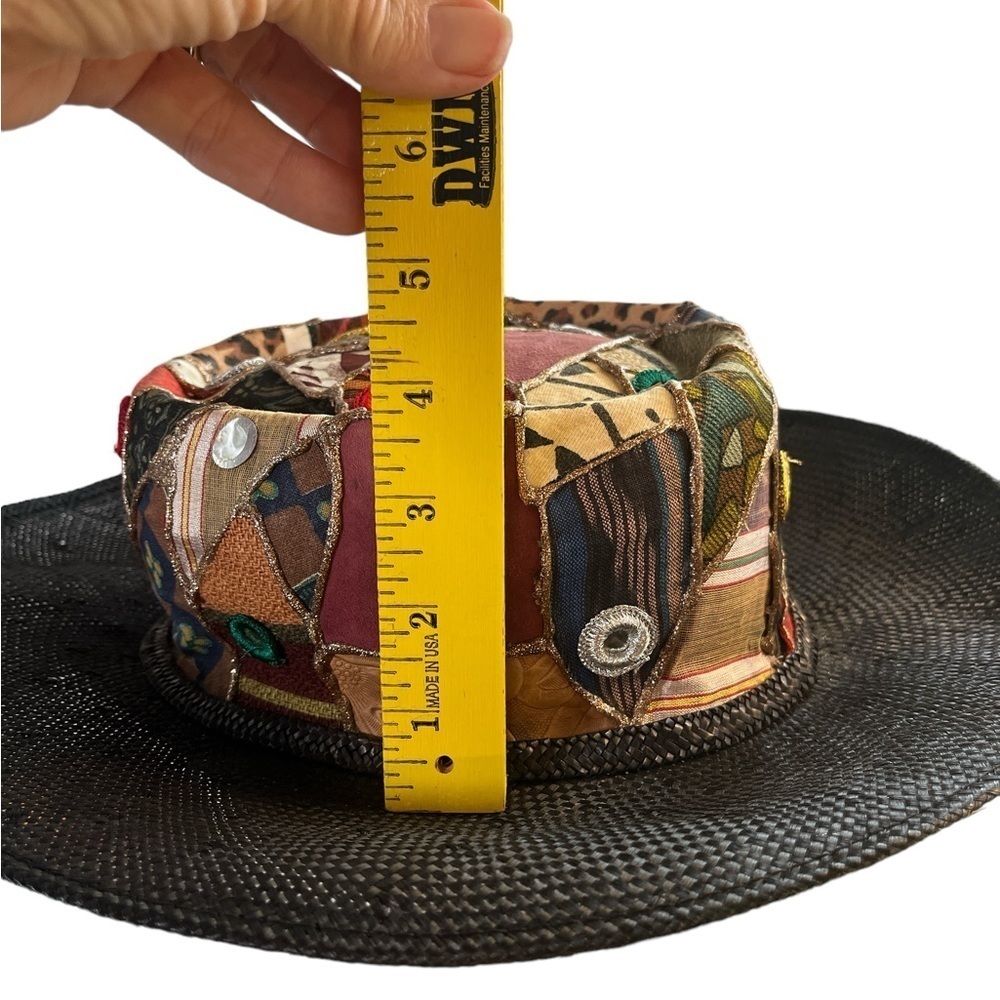 Bohemian (Whittall & Shon) Black Straw Hat with unique Print. - Picture 8 of 9